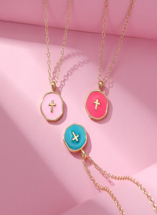GINAZL Cross Necklace for Women, Pink 14k Gold Plated Cross Necklace for Women Gold Pendant Small Pendant for Teen Christmas Day Birthday Gifts Idea for Wife Valentines Day Gifts for Her (P) - Image 2